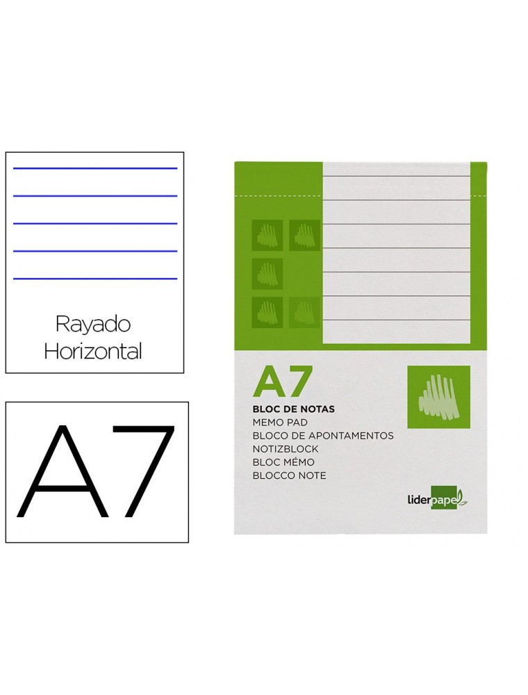 Bloc notas liderpapel horizontal a7 80 hojas 60gm2 perforado