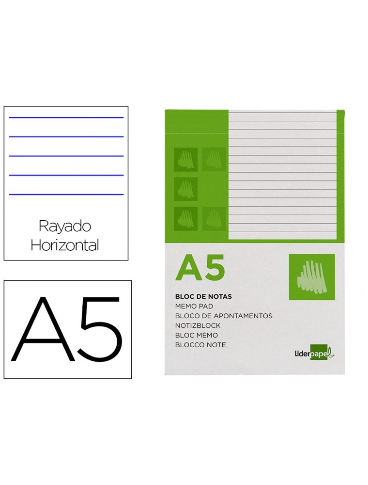 Bloc notas liderpapel horizontal a5 80 hojas 60gm2 perforado