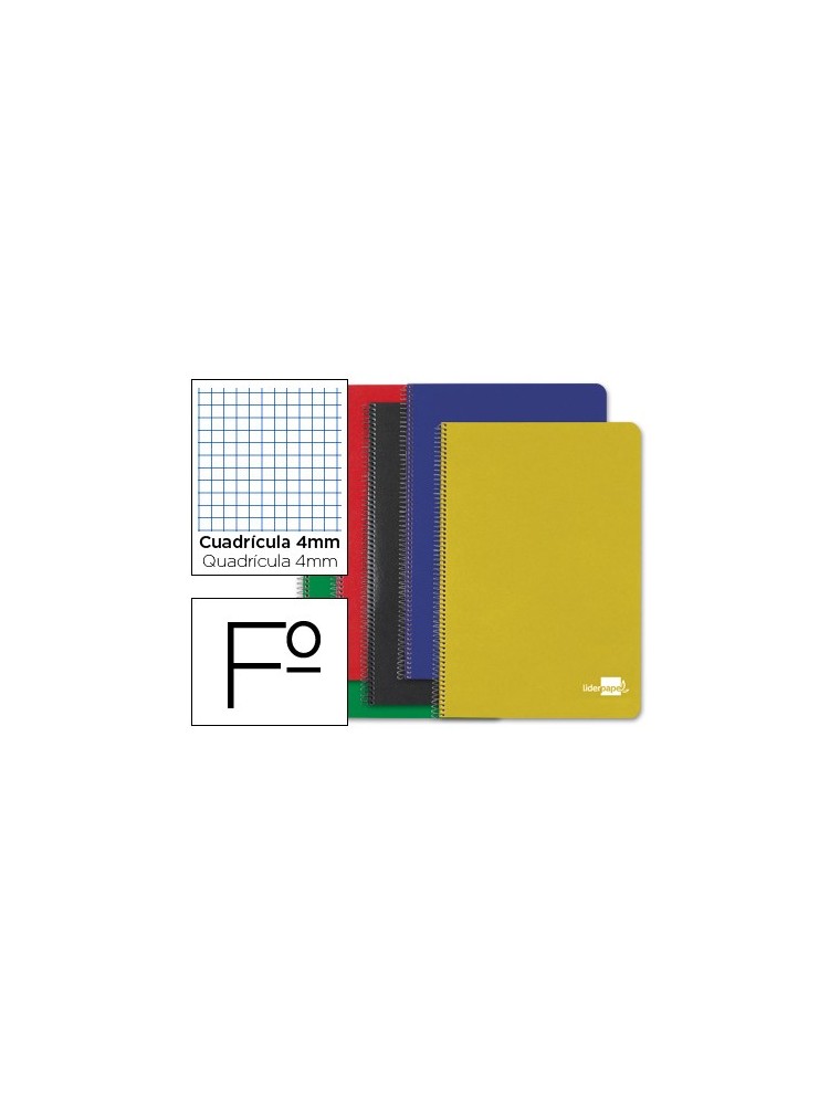 Cuaderno espiral liderpapel folio tapa dura 80h 60 gr cuadro 4mm con margen colores surtidos