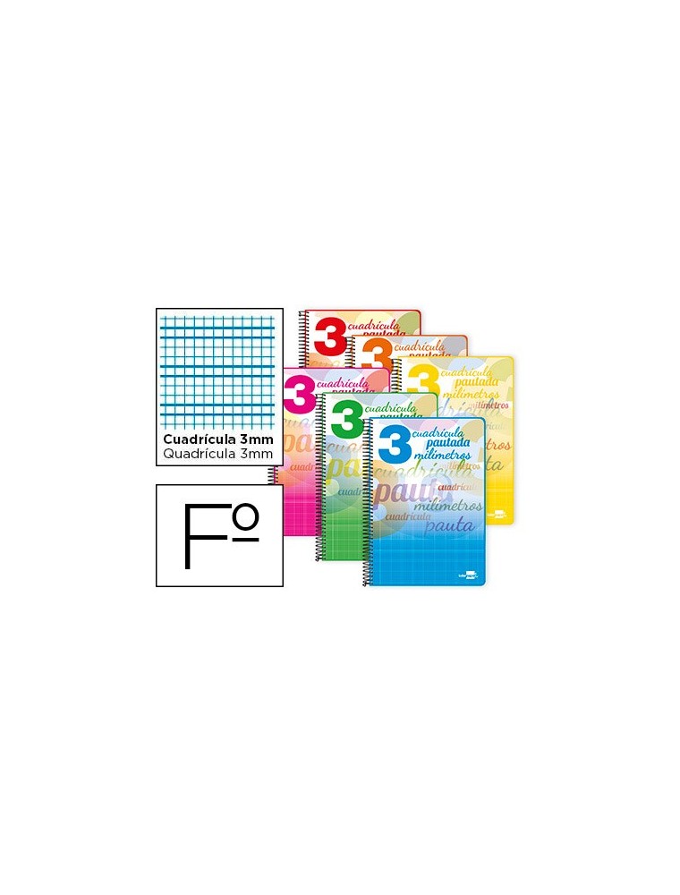 Cuaderno espiral liderpapel folio pautaguia tapa blanda 80h 75 gr cuadro pautado 3mm con margen colores surtidos