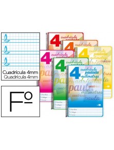 BLOC ESPIRAL TAPA CARTONCILLO FOLIO 80 HOJAS CUADRICULADO PAUTADO 4 MM 70 GRS CON MARGEN COLORES LIDERPAPEL