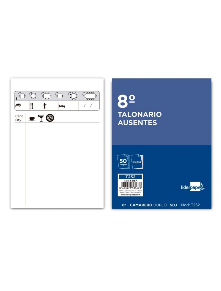 Talonario liderpapel camarero 8º original y copia t252 zig zag