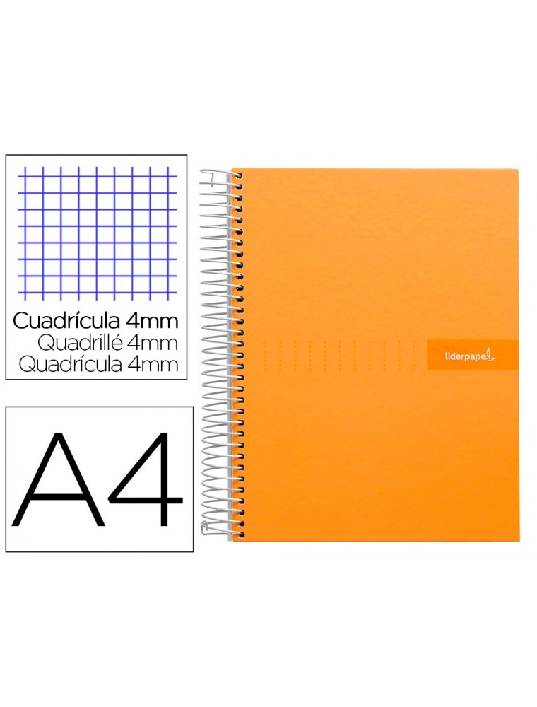 Cuaderno espiral liderpapel a4 crafty tapa forrada 80h 90 gr cuadro 4mm con margen color naranja