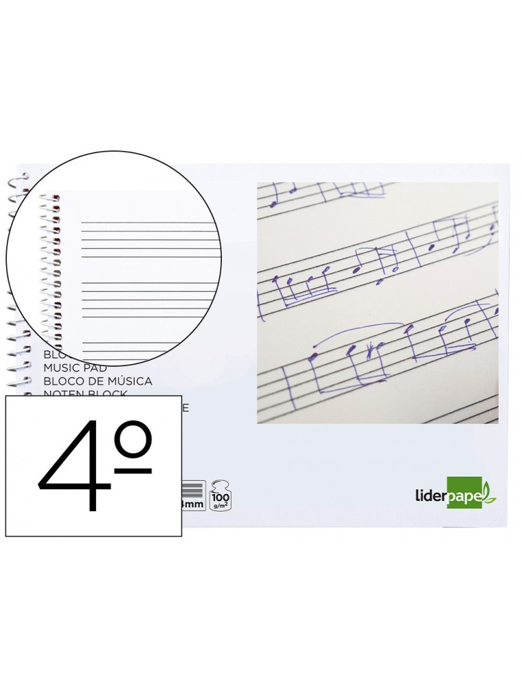 Bloc musica liderpapel pentagrama 4mm cuarto 20 hojas 100gm2