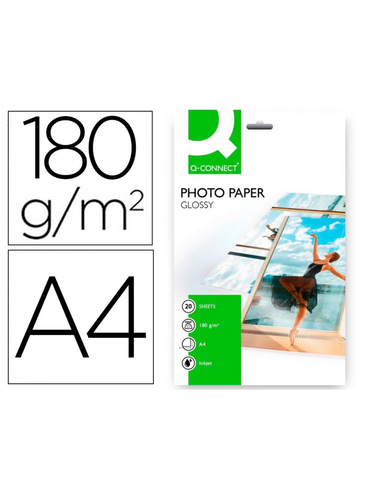 Papel q-connect foto glossy kf01103 din a4 digital photo para ink-jet bolsa de 20 hojas de 180 gr