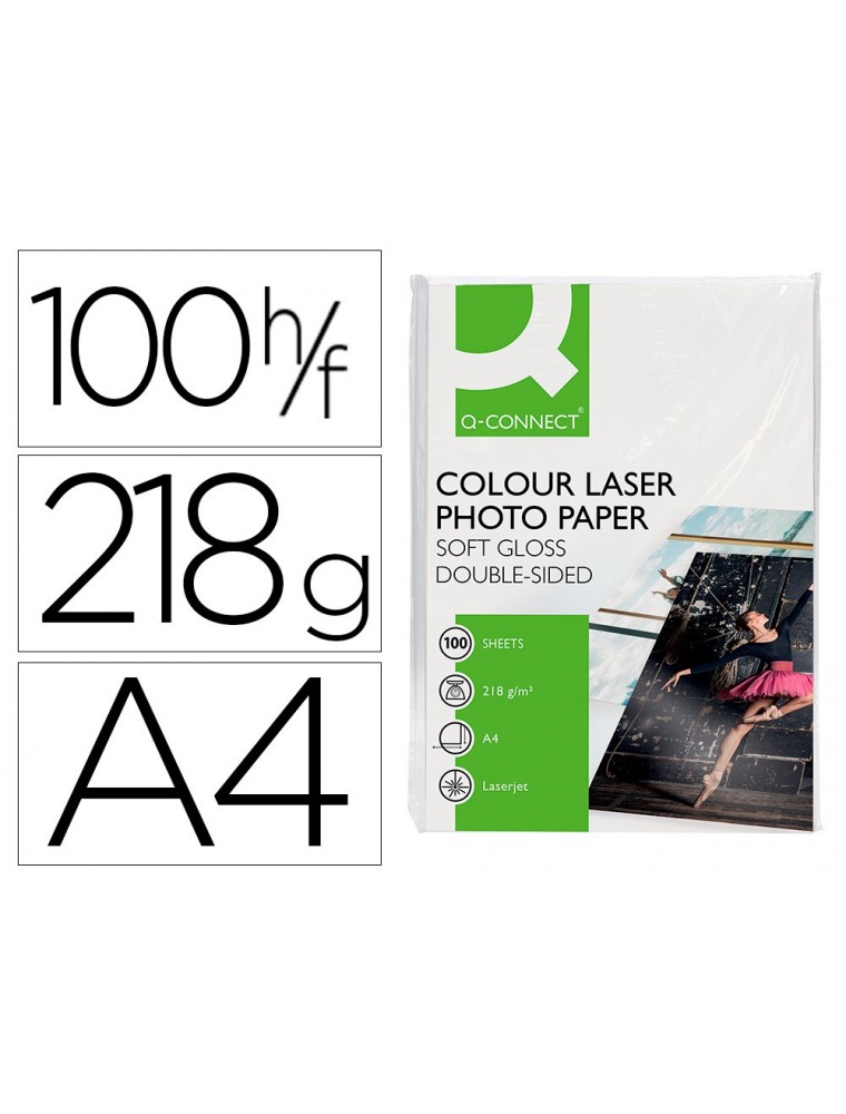 Papel q-connect foto glossy din a4 para fotocopiadoras e impresoras laser paquete de 100 hojas de 220 gr