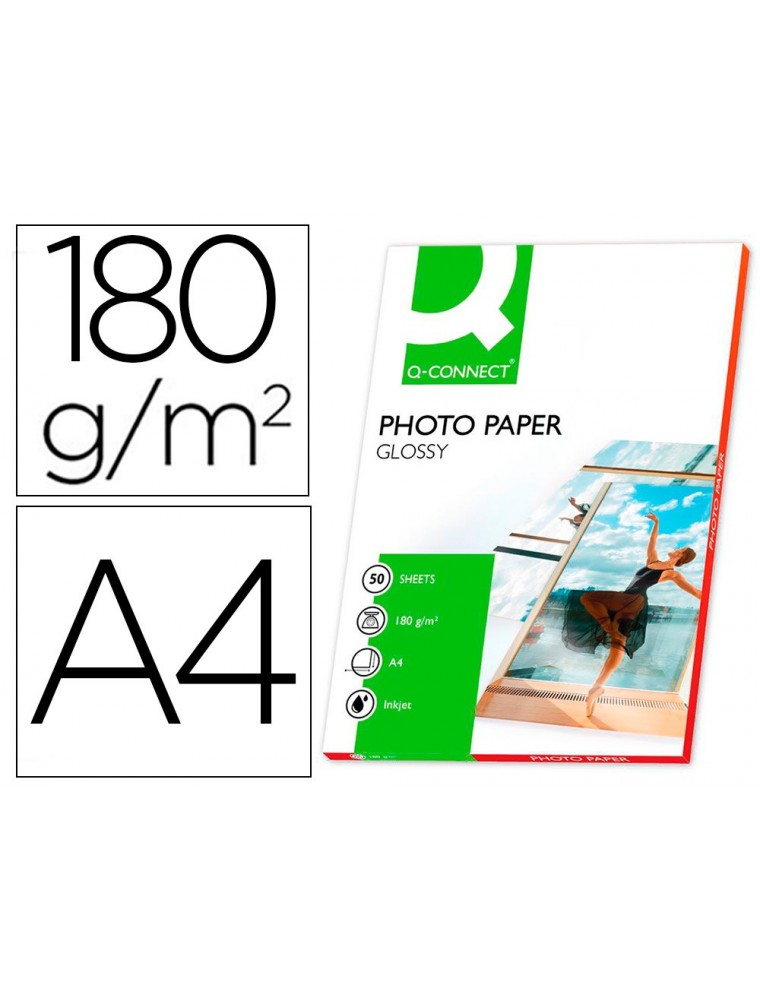 Papel q-connect foto glossy din a4 alta calidad digital photo para ink-jet bolsa de 50 hojas de 180 gr