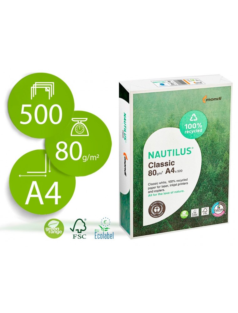 Papel fotocopiadora nautilus din a4 80 gramos -paquete de 500 hojas 100 reciclado