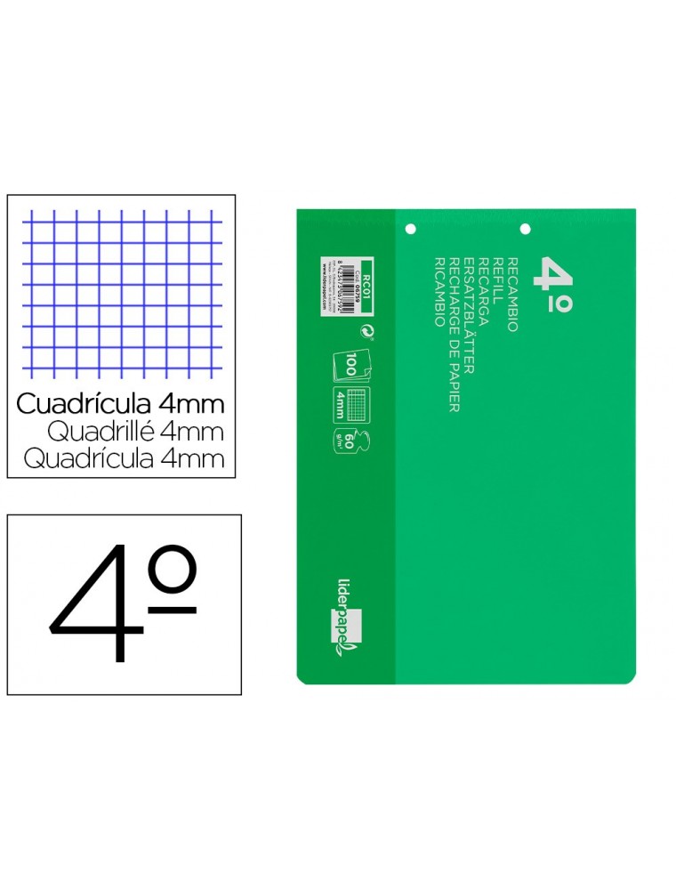 RECAMBIO CUARTO APAISADO 100 H 2TCA-01 CUADRO 4 MM 2 TALADROS CON MARGEN LIDERPAPEL