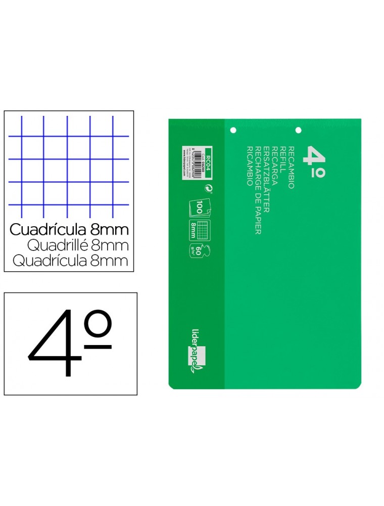 RECAMBIO CUARTO APAISADO 100 H 2TCA-08 CUADRO 8 MM 2 TALADROS CON MARGEN LIDERPAPEL