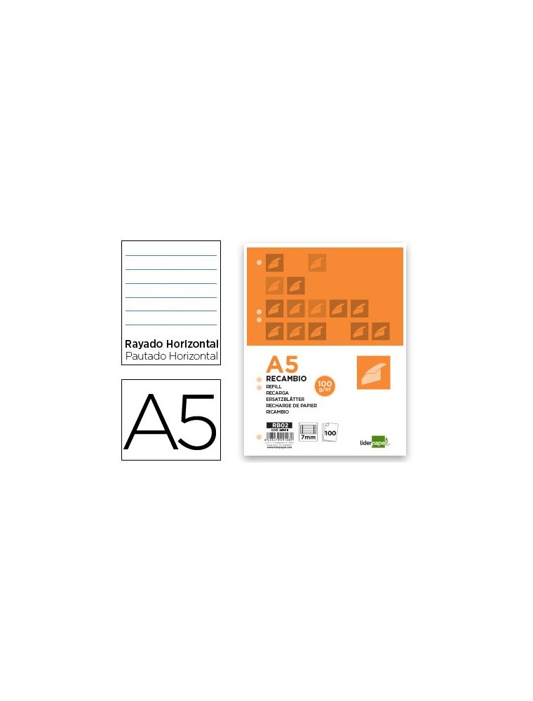 Recambio liderpapel din a5 100 h 100gm2 horizontal con margen 6 taladros