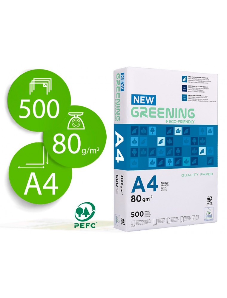 Papel fotocopiadora greening din a4 80 gramos paquete de 500 hojas