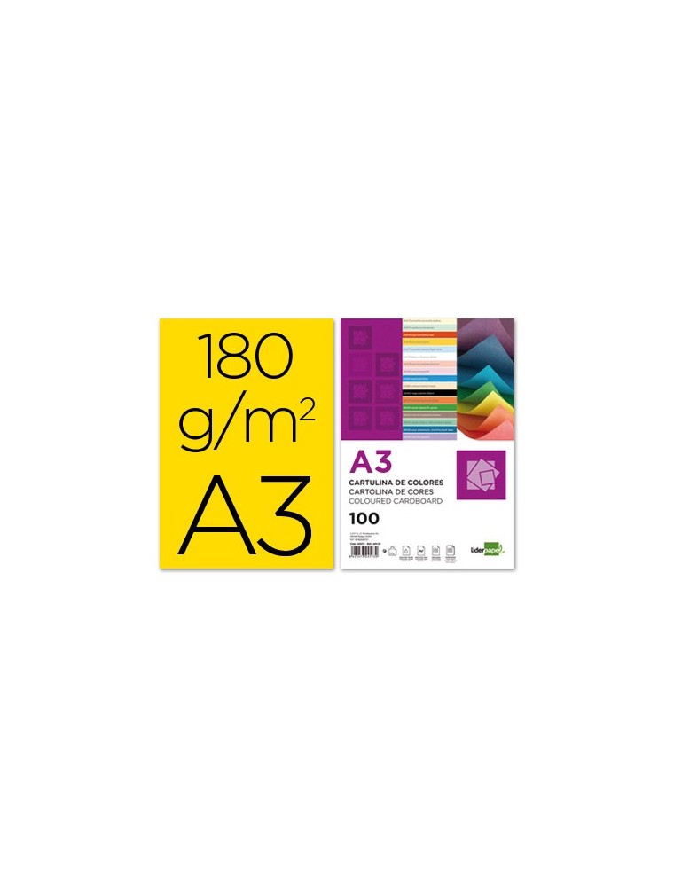 Cartulina liderpapel a3 180gm2 amarillo paquete de 100 hojas