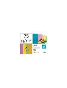 Papel color liderpapel a4 75gm2 neon 4 colores surtidos paquete de 100 hojas