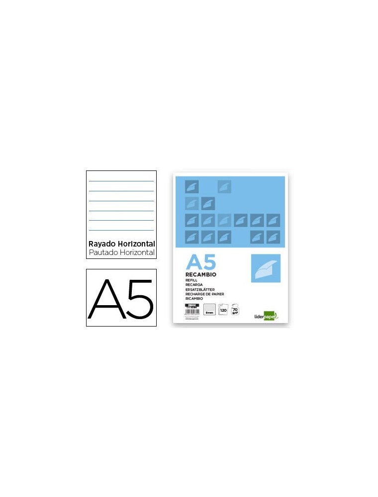 Recambio liderpapel a5 120 hojas 80gm2 horizontal sin margen 6 taladros bandas de 5 colores