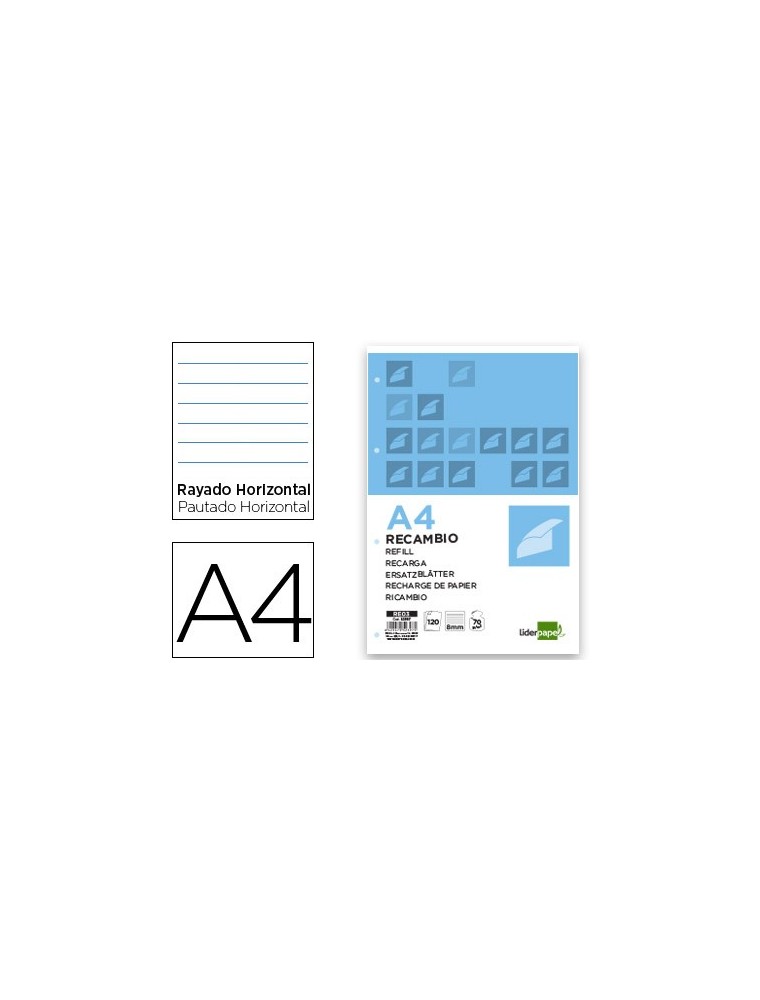 Recambio liderpapel a4 120 hojas 70gm2 horizontal sin margen 4 taladros bandas de 5 colores