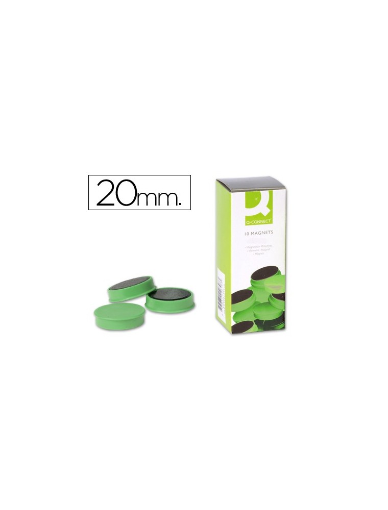 Imanes para sujecion q-connect ideal para pizarras magneticas20 mm verde -caja de 10 imanes