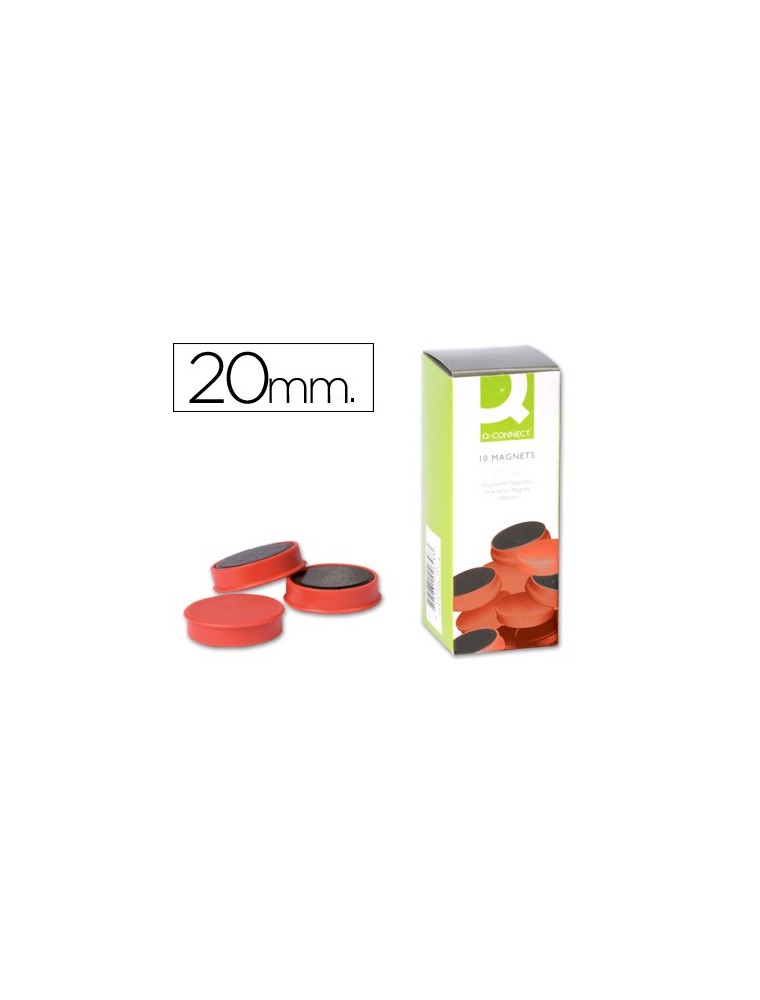 Imanes para sujecion q-connect ideal para pizarras magneticas20 mm rojo -caja de 10 imanes