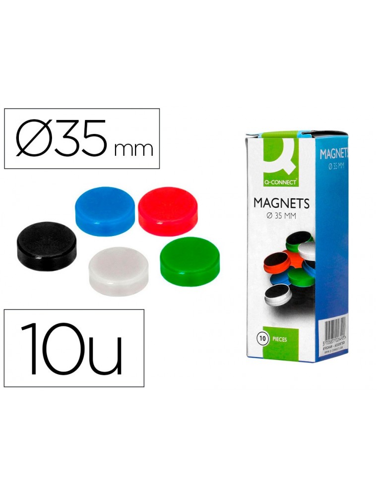 Imanes para sujecion q-connect ideal para pizarras magneticas35 mm colores surtidos -caja de 10 imanes