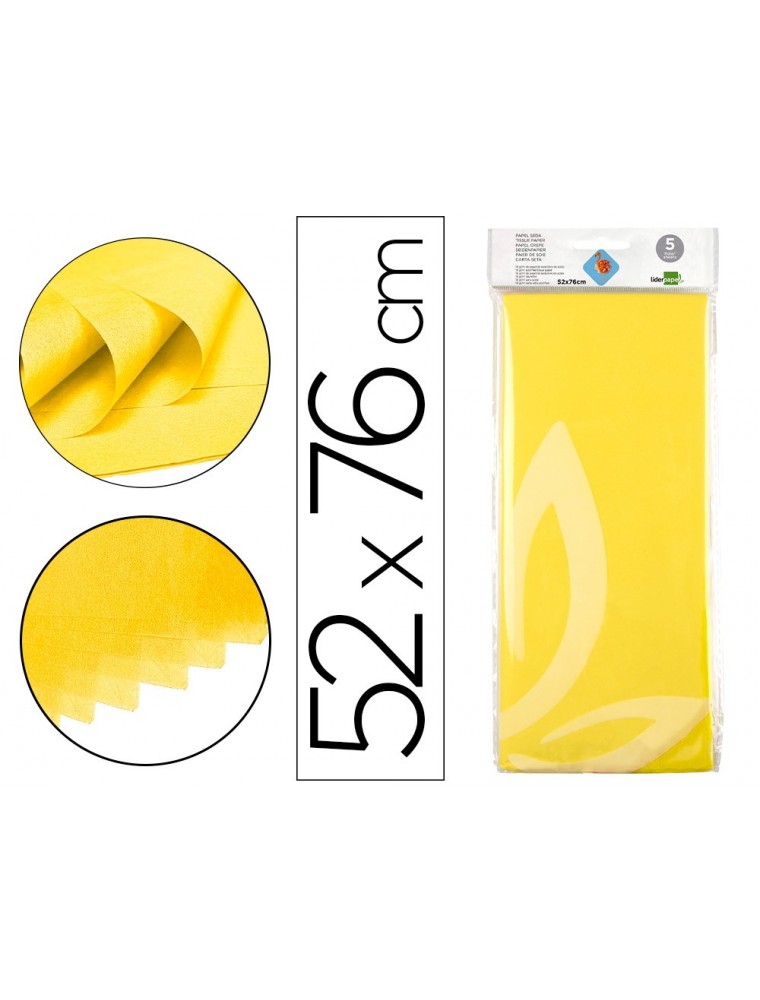 Papel seda liderpapel 52x76cm 18gm2 bolsa de 5 hojas amarillo