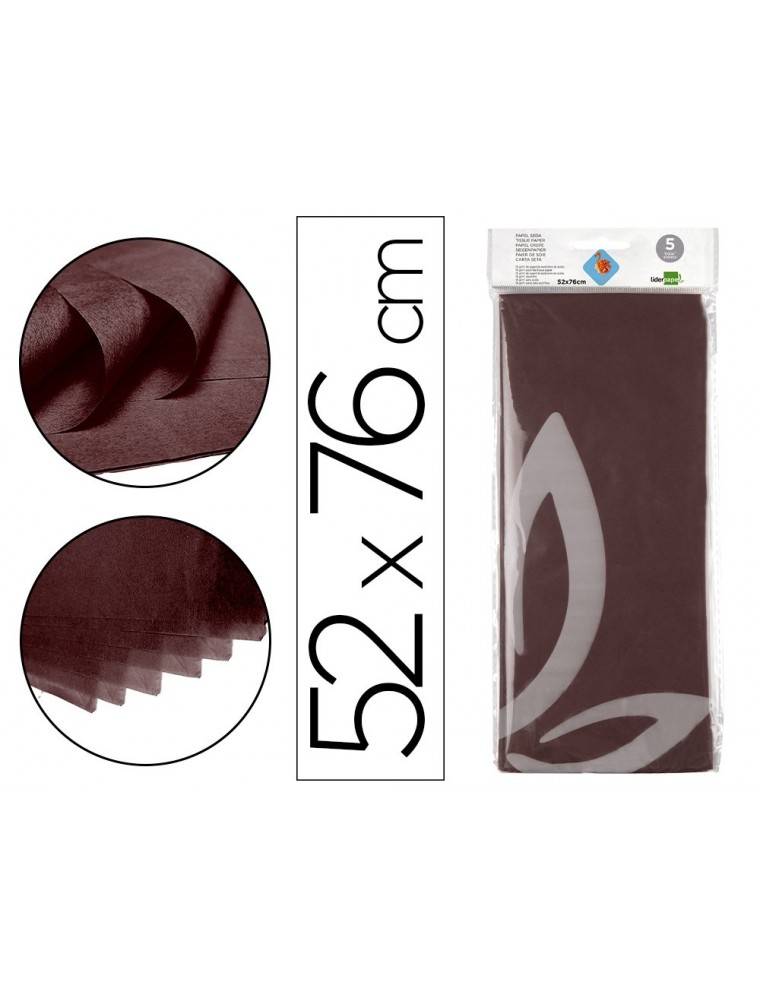 Papel seda liderpapel 52x76cm 18gm2 bolsa de 5 hojas marron