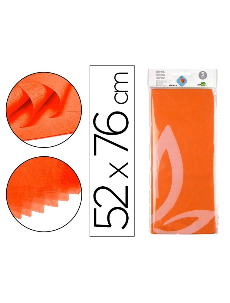 Papel seda liderpapel 52x76cm 18gm2 bolsa de 5 hojas naranja