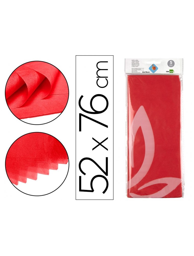 Papel seda liderpapel 52x76cm 18gm2 bolsa de 5 hojas rojo