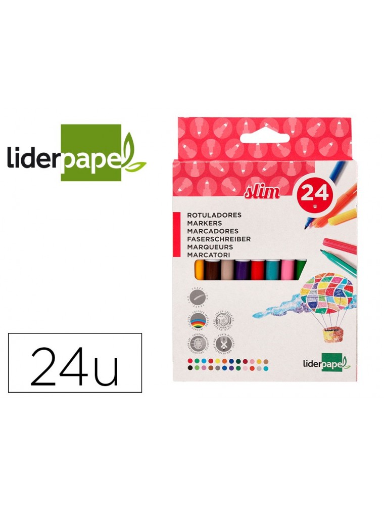 Rotulador liderpapel slim caja de 24 unidades colores surtidos