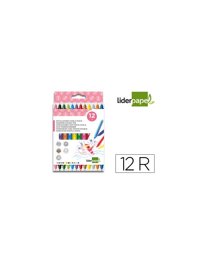 Rotulador liderpapel duo doble punta fina y gruesa caja de 12unidades colores surtidos