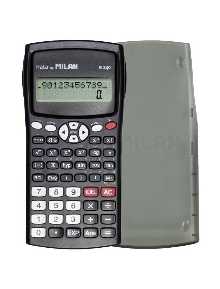 calculadora científica negra M240 con funda gris