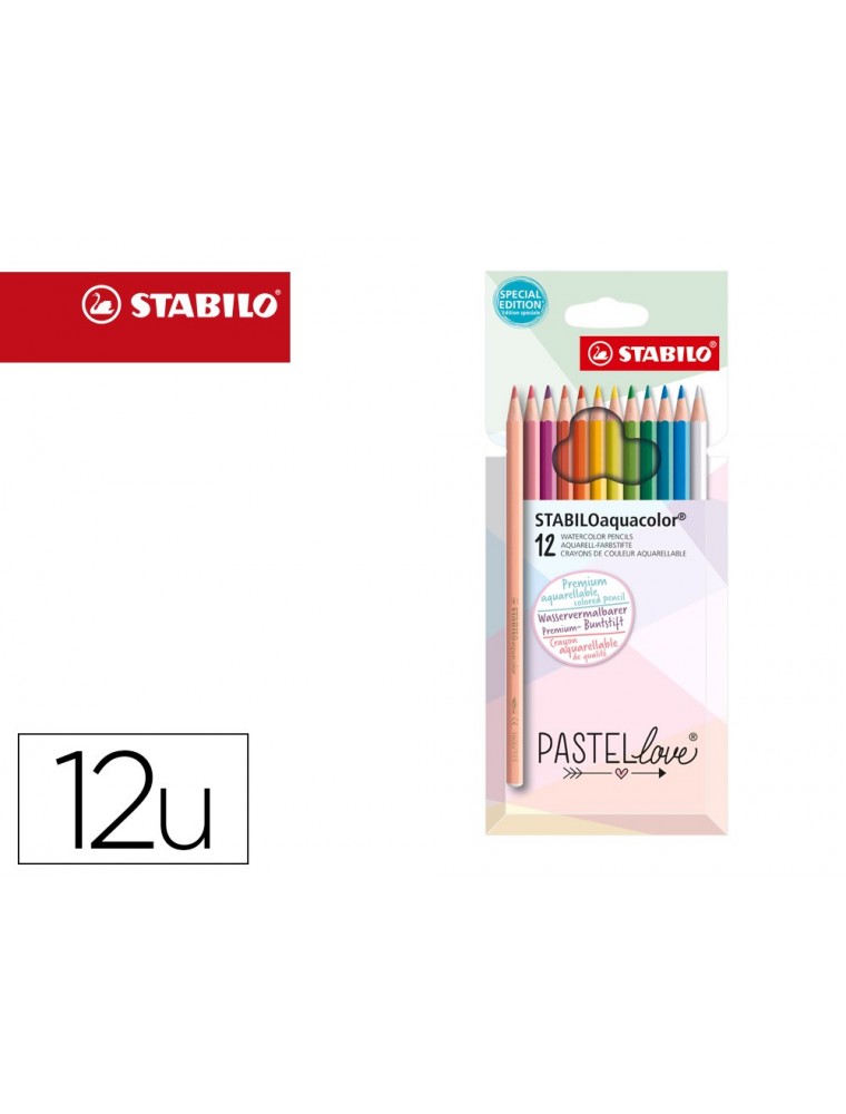 Lapices de colores stabilo aquacolor acuarelables pastel love estuche carton de 12 colores surtidos