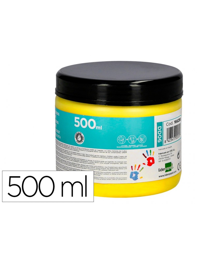 Pintura dedos liderpapel tarrina de 500 ml amarillo