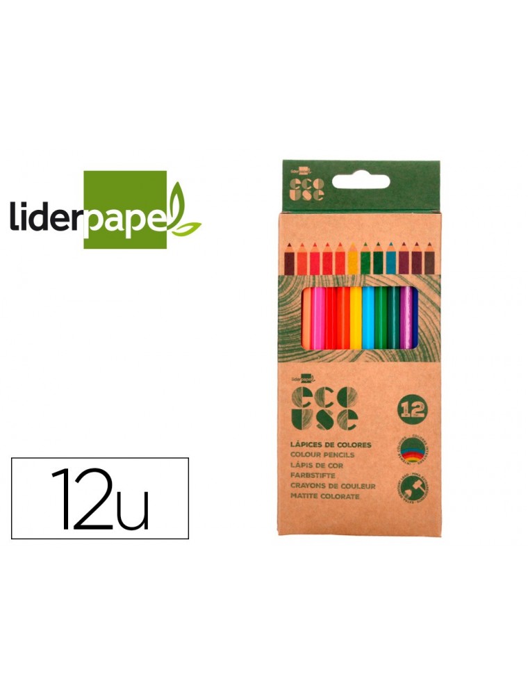 Lapices de colores liderpapel ecouse caja de 12 unidades colores surtidos con certificado fsc