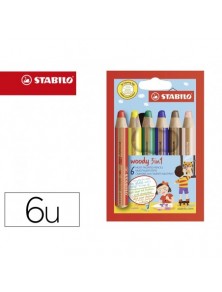 Lapices de colores stabilo woody 3 en 1 duo estuche de 6 colores surtidos