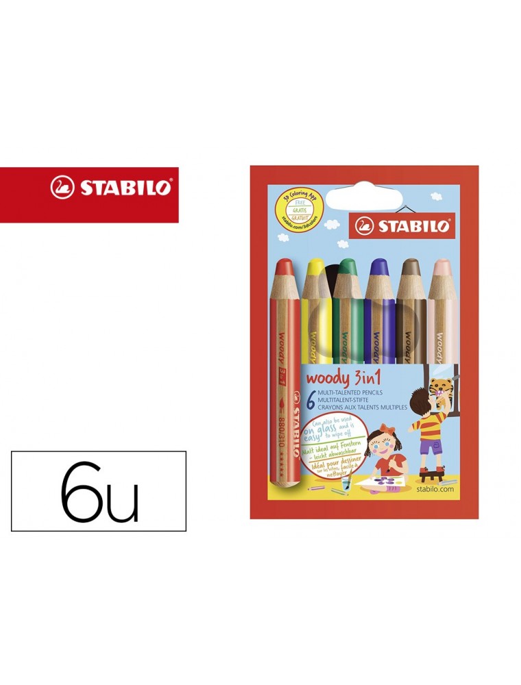 Lapices de colores stabilo woody 3 en 1 duo estuche de 6 colores surtidos