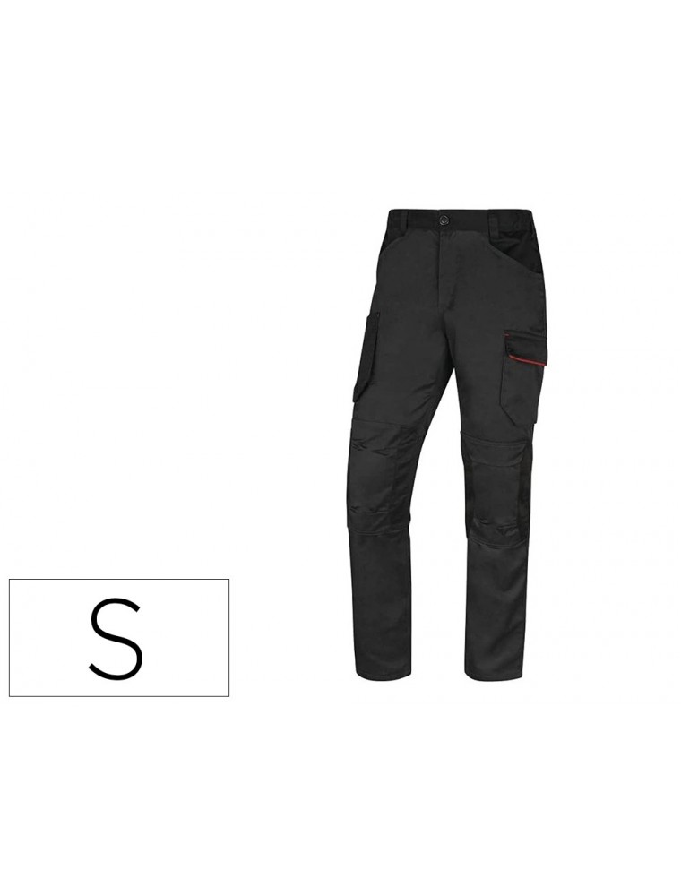 Pantalon de trabajo deltaplus con cintura elastica 7 bolsillos color gris-rojo talla s