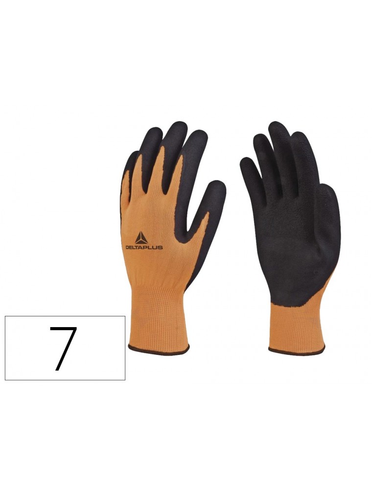 Guantes deltaplus poliester impregando latex palma y dedos naranja fluornegro talla 7