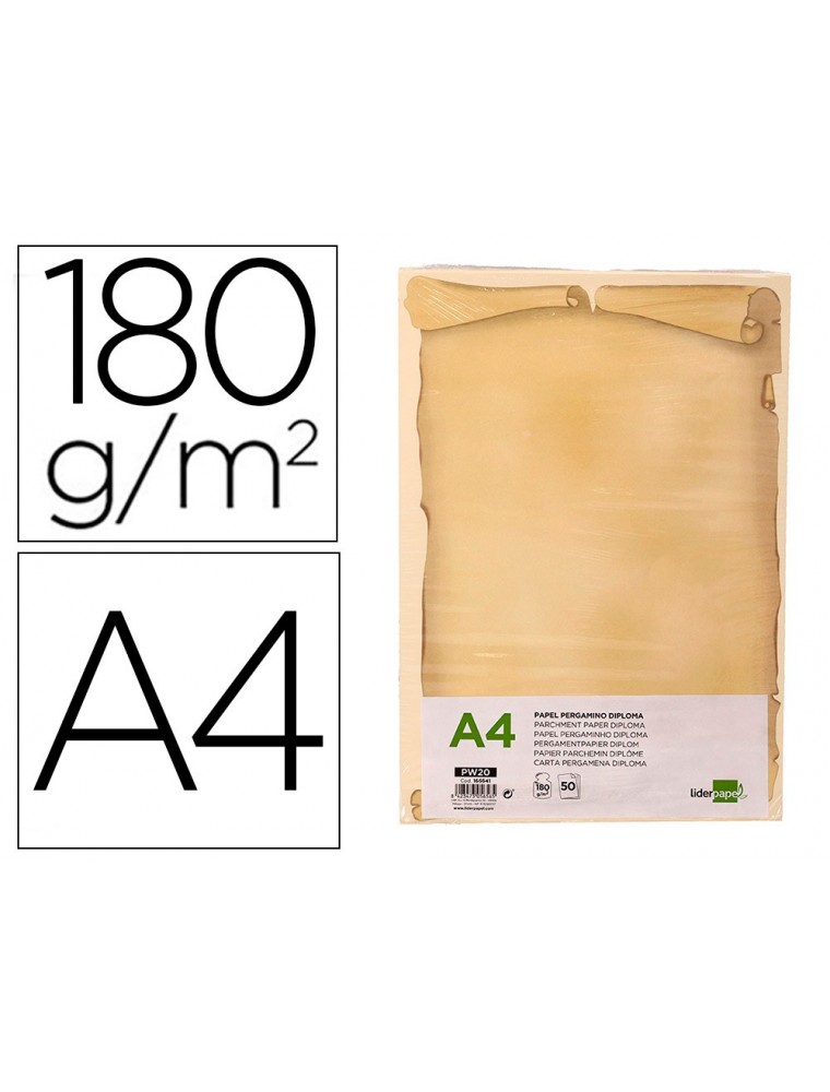 Papel pergamino liderpapel din a4 diploma 180 gm2 paquete de 50 hojas