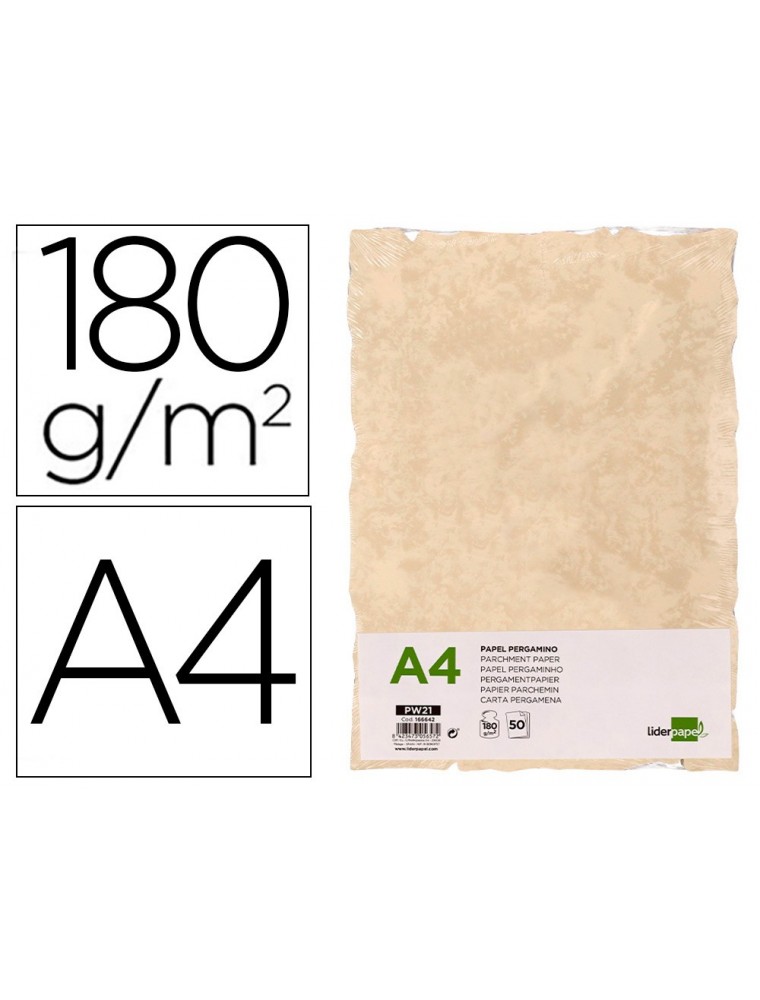 Papel pergamino liderpapel din a4 con bordes 180gm2 color crema paquete de 50 hojas