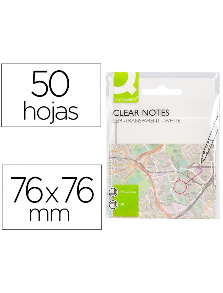 Bloc de notas adhesivas quita y pon q-connect 76x76 mm removible plastico translucido blanco 50 hojas