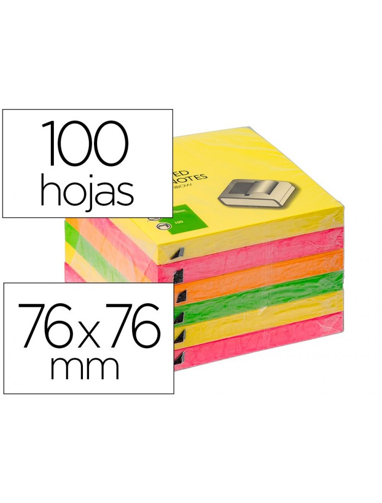 Bloc de notas adhesivas quita y pon q-connect 76x76 mm colores neon surtidos zig-zag