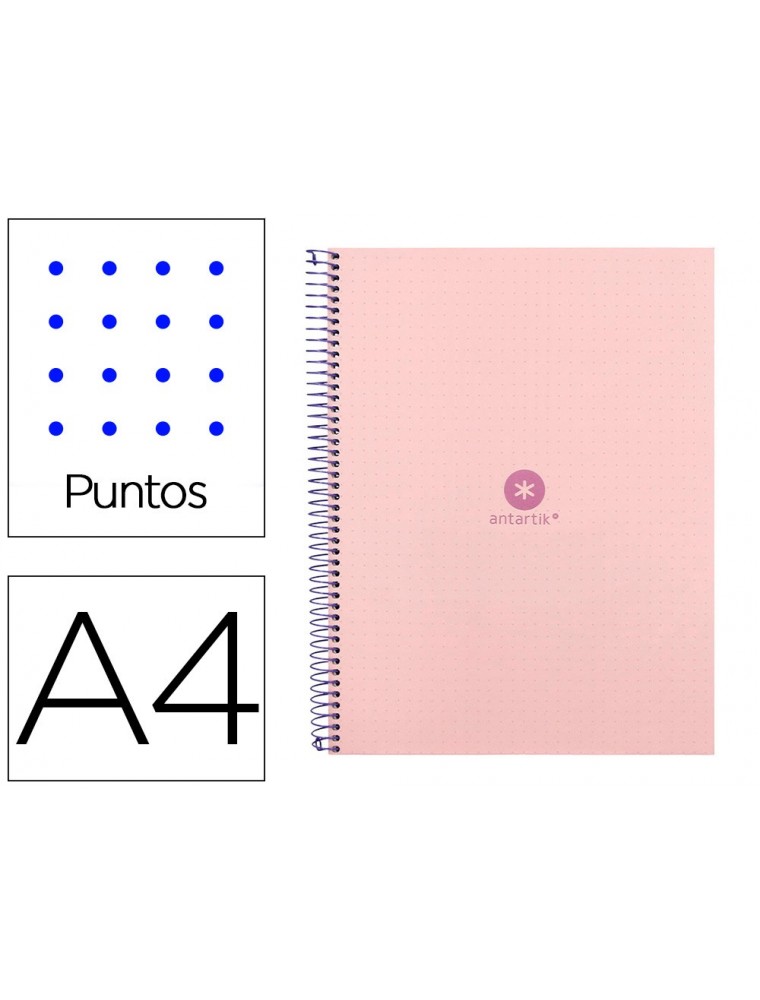 Cuaderno espiral liderpapel a4 micro antartik tapa forrada80h 90 gr rayado puntos 1 banda 4 taladros rosa