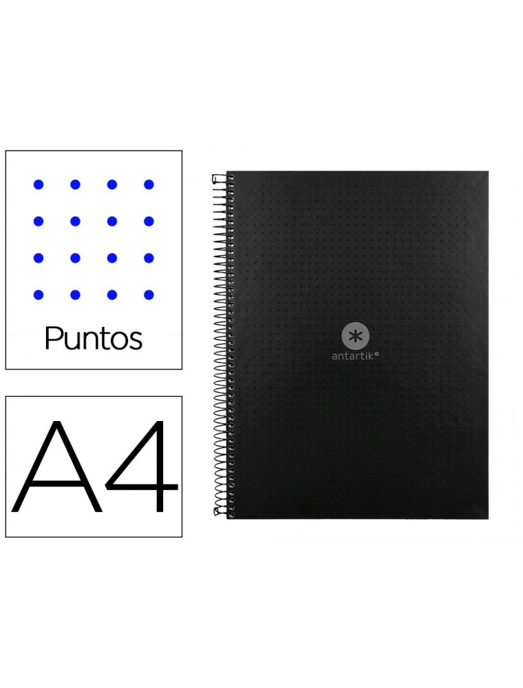 Cuaderno espiral liderpapel a4 micro antartik tapa forrada80h 90 gr rayado puntos 1 banda 4 taladros negro