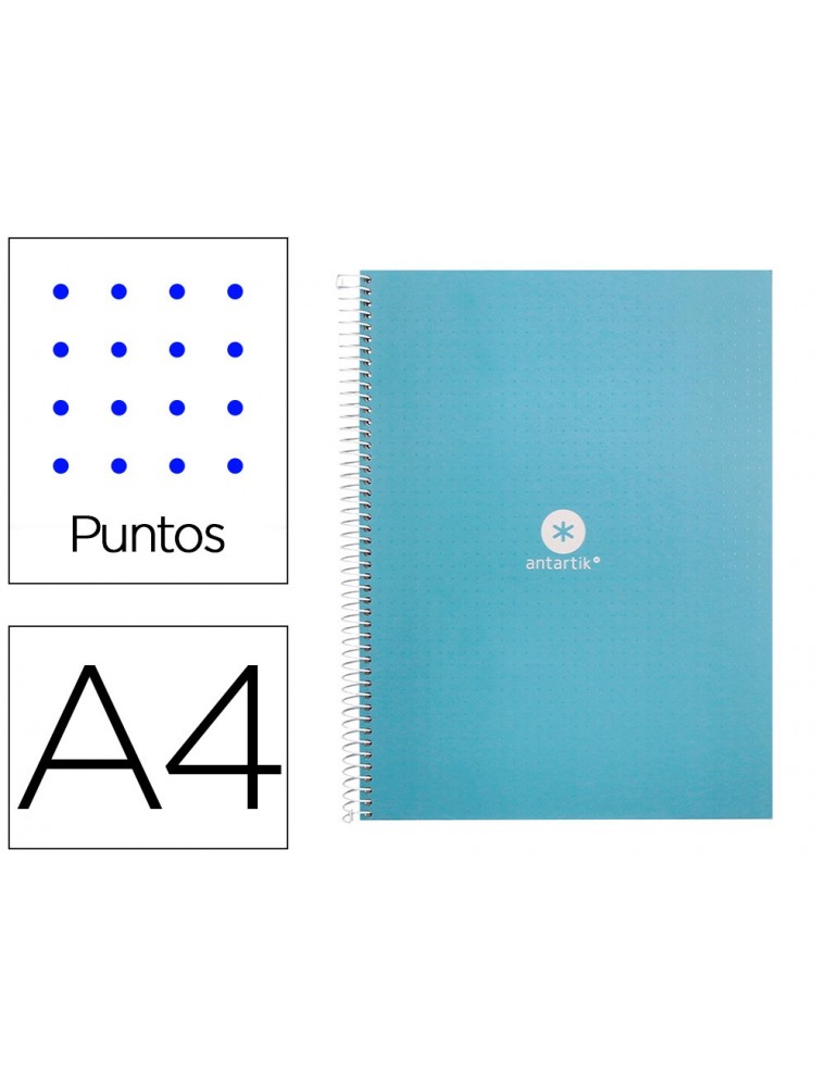 Cuaderno espiral liderpapel a4 micro antartik tapa forrada80h 90 gr rayado puntos 1 banda 4 taladros celeste