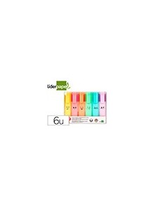 Rotulador liderpapel fluorescente pastel punta biselada estuche de 6 unidades colores surtidos