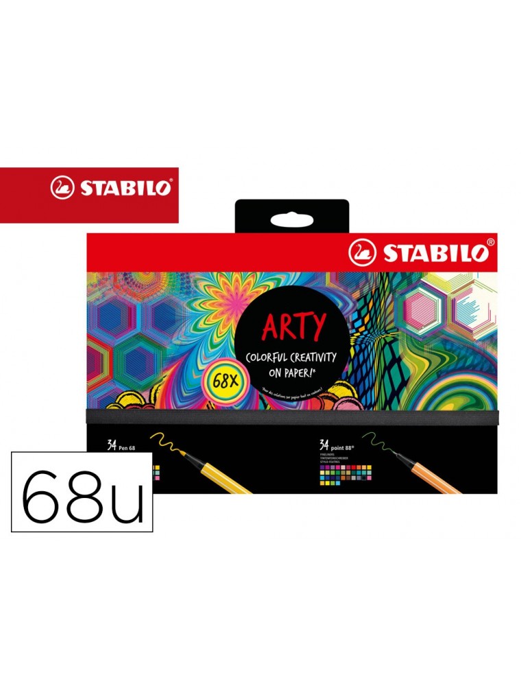 Rotulador stabilo acuarelable pen 6888 arty line hero estuche de carton de 68 unidades surtidas