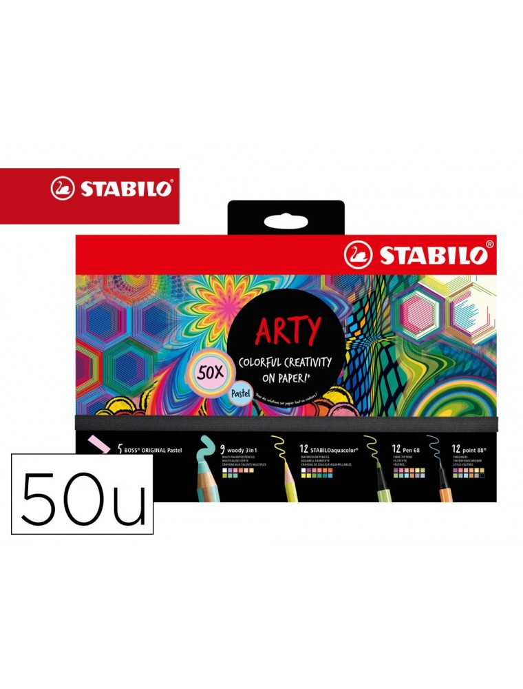 Set stabilo creativo arty line pastel 50 unidades surtidas