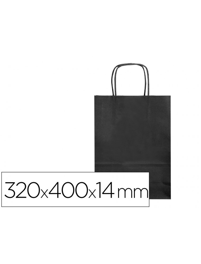 Bolsa papel q-connect celulosa negro l con asa retorcida 320x400x14 mm