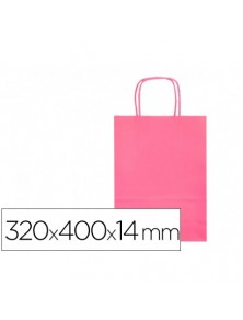 Bolsa papel q-connect celulosa rosa l con asa retorcida 320x400x14 mm
