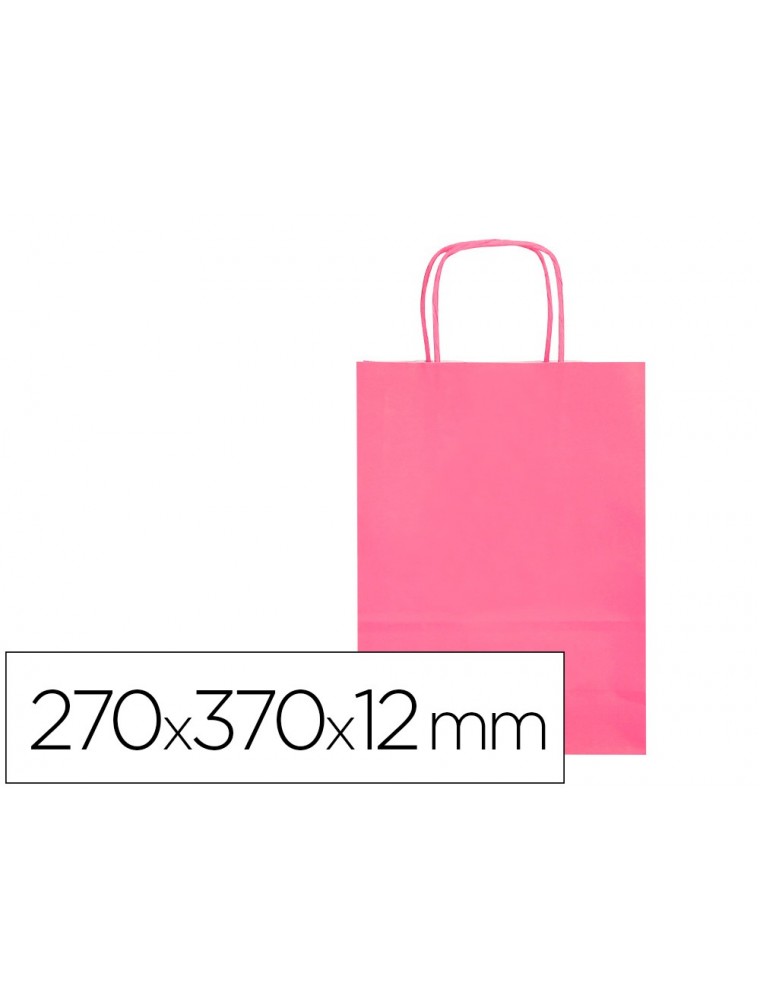 Bolsa papel q-connect celulosa rosa m con asa retorcida 270x370x12 mm